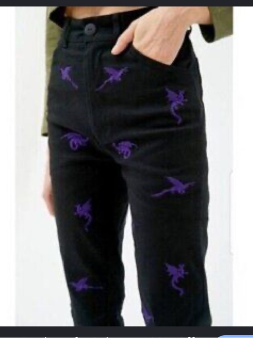 HOT LAVA black/ Embroidered Dragon Straight Leg Pants SZ M 28X28 High Waist